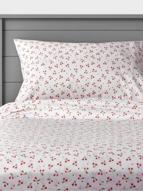 Pillowfort White Sheet Set with Red Cherry Print
